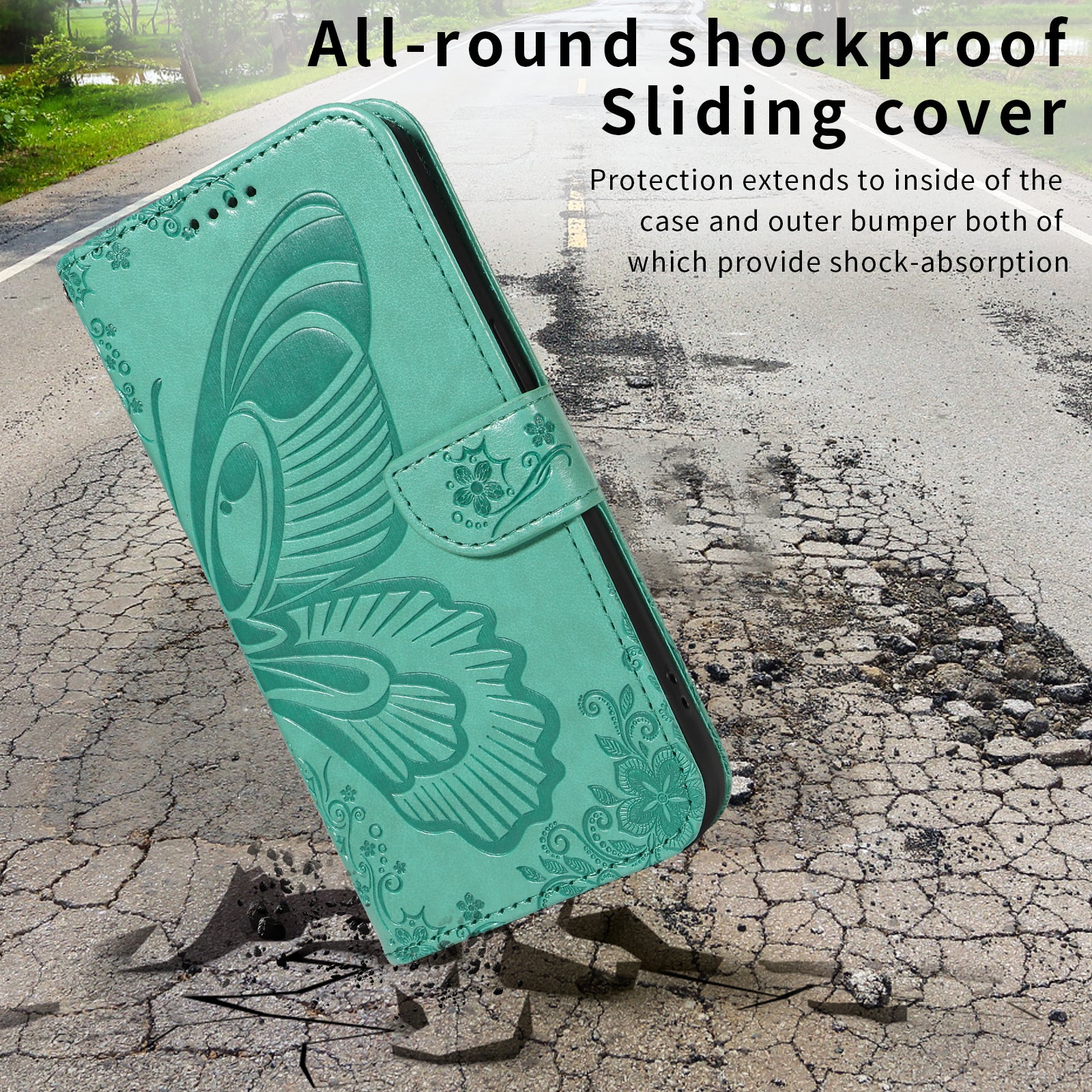 For iPhone 17 Pro Max Case Butterfly Pattern PU Leather Folio Flip Phone Cover -  Green - Image 4