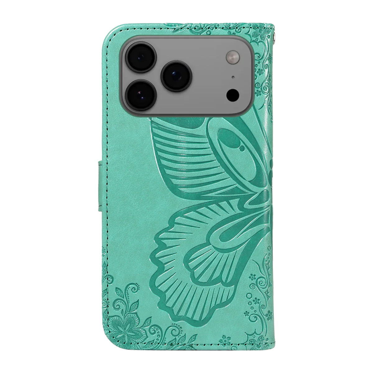 For iPhone 17 Pro Max Case Butterfly Pattern PU Leather Folio Flip Phone Cover -  Green - Image 8