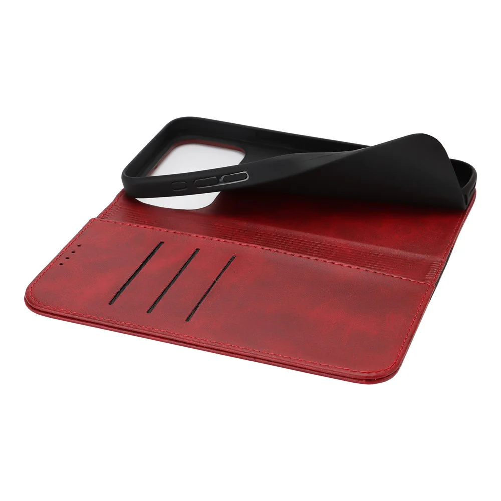 For iPhone 17 Pro Max Case Calf Texture 3 Card Slots Color Splicing Leather Phone Cover - Red+Black - Image 5