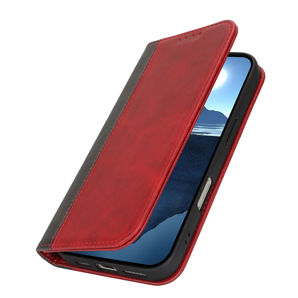 For iPhone 17 Pro Max Case Calf Texture 3 Card Slots Color Splicing Leather Phone Cover - Red+Black - Image 7