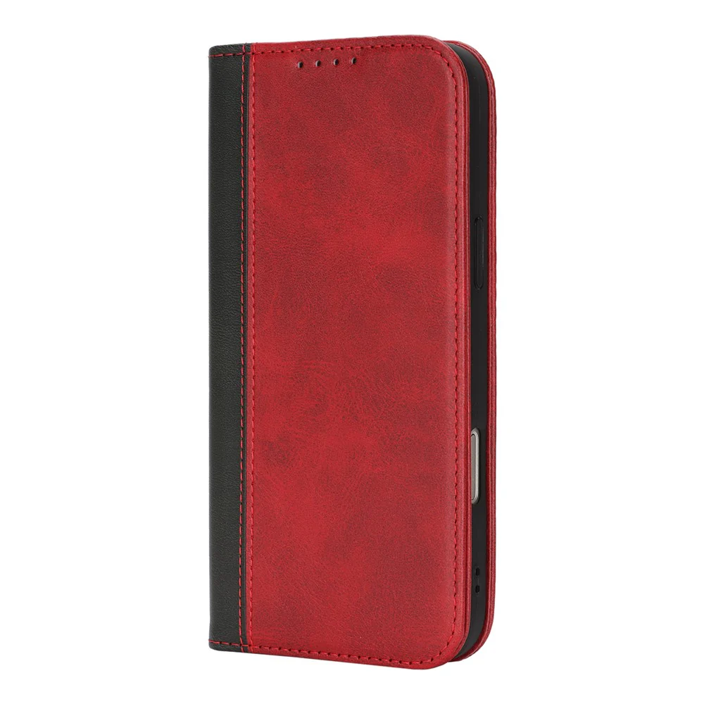 For iPhone 17 Pro Max Case Calf Texture 3 Card Slots Color Splicing Leather Phone Cover - Red+Black - Image 8
