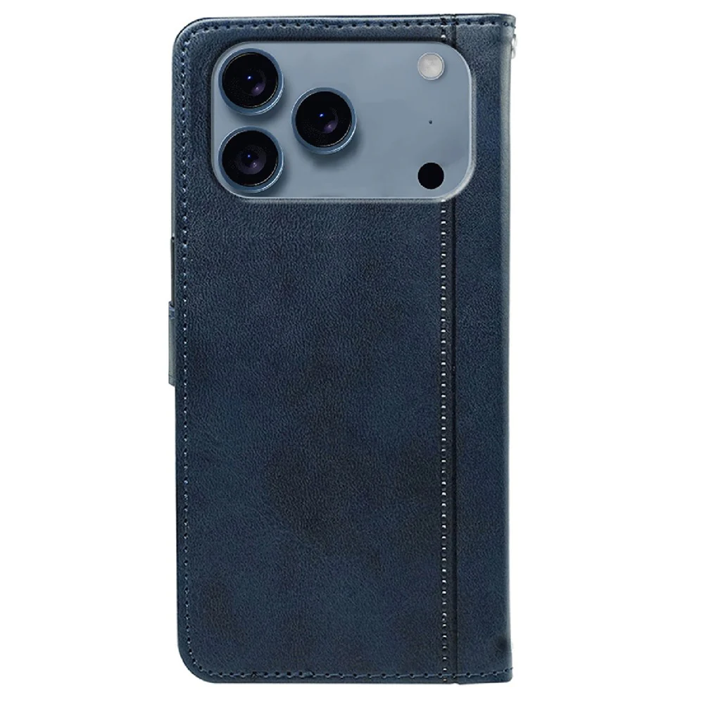 For iPhone 17 Pro Max Case Calf Texture Leather Stand Book Style Phone Cover - Blue - Image 5