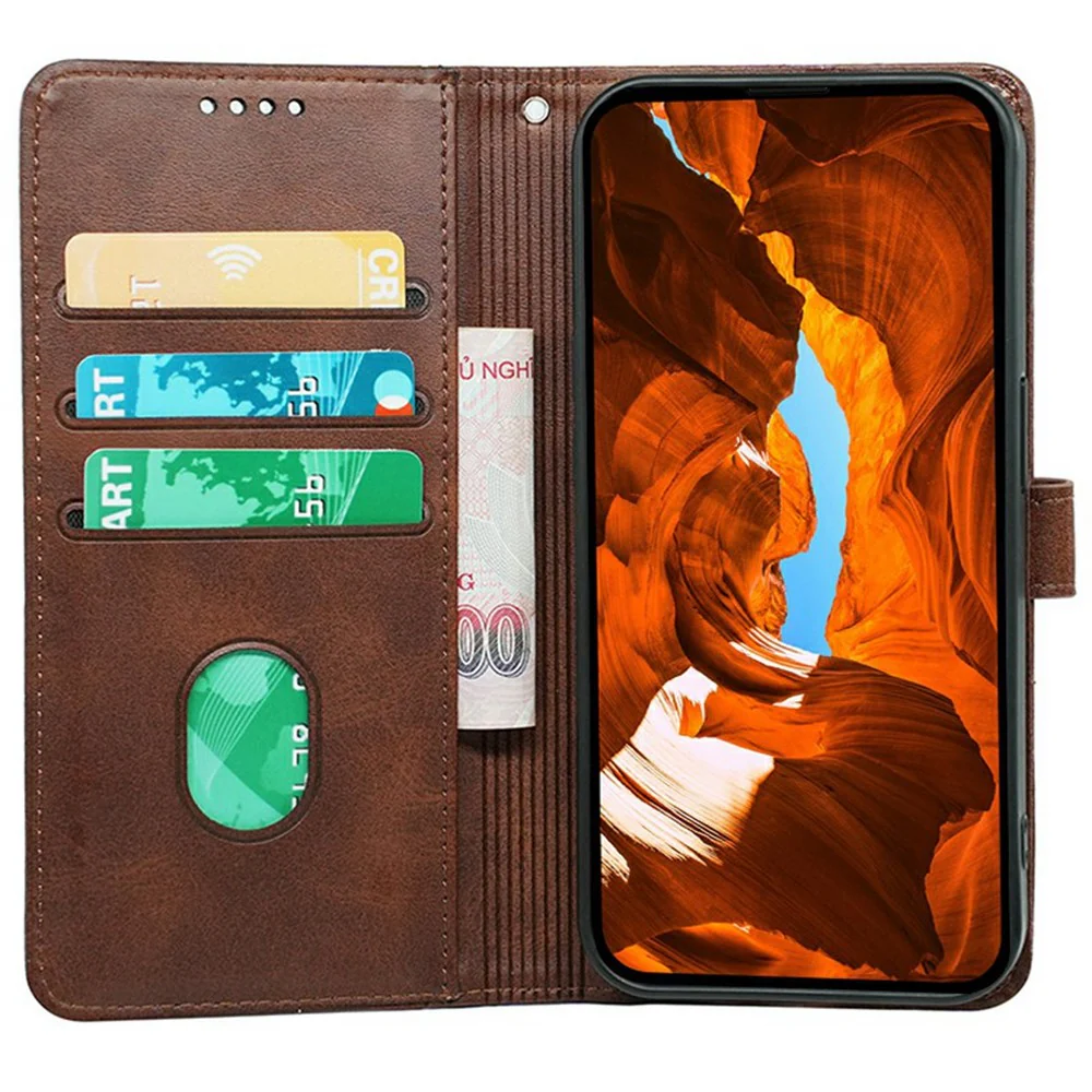 For iPhone 17 Pro Max Case Calf Texture Leather Stand Book Style Phone Cover - Brown - Image 2