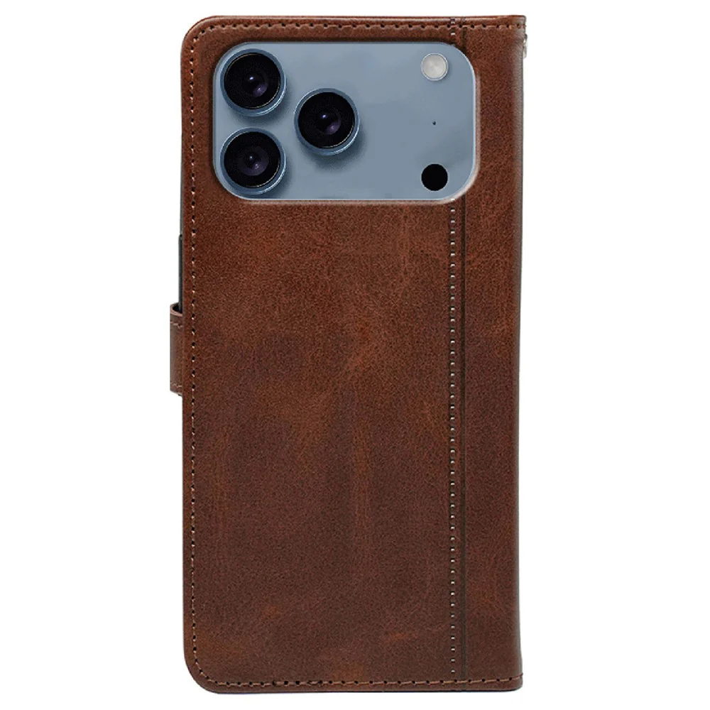 For iPhone 17 Pro Max Case Calf Texture Leather Stand Book Style Phone Cover - Brown - Image 5