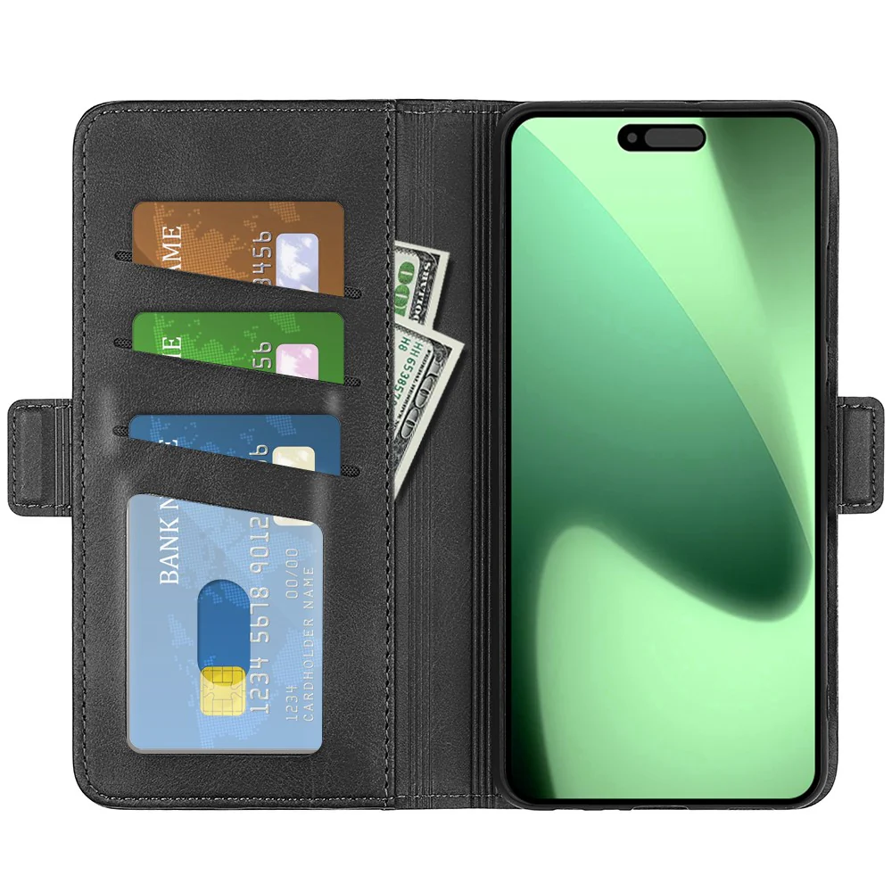 For iPhone 17 Pro Max Case Calf Texture Leather Wallet Phone Cover - Black - Image 5