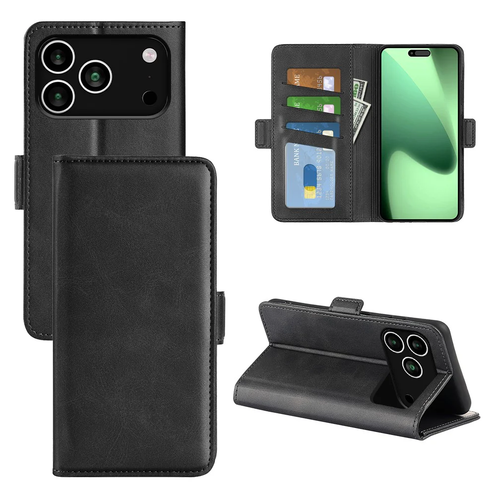 For iPhone 17 Pro Max Case Calf Texture Leather Wallet Phone Cover - Black - Image 6