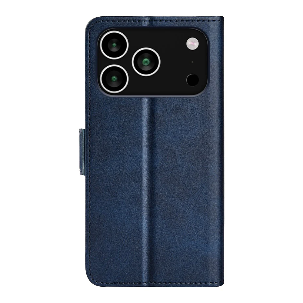 For iPhone 17 Pro Max Case Calf Texture Leather Wallet Phone Cover - Blue - Image 3