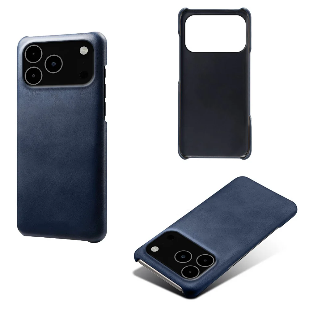 For iPhone 17 Pro Max Case Calf Texture PU Leather Hard PC Protective Phone Cover - Blue - Image 2