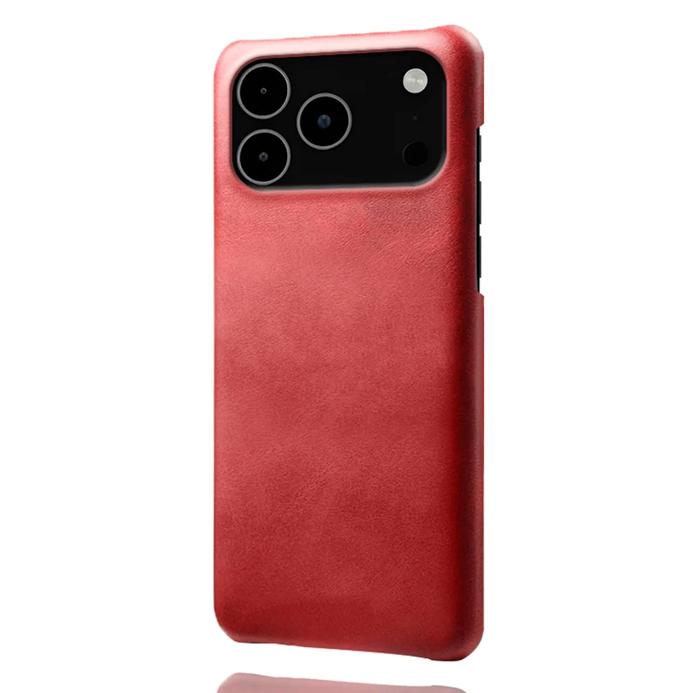 For iPhone 17 Pro Max Case Calf Texture PU Leather Hard PC Protective Phone Cover - Red - Image 2
