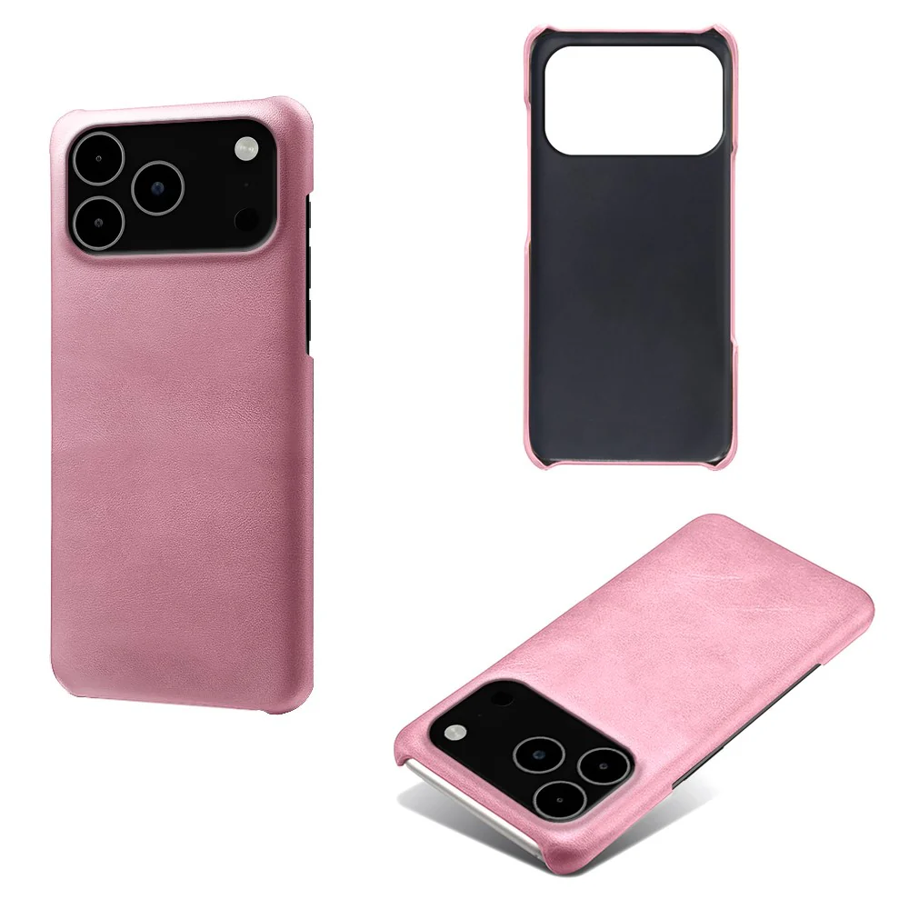 For iPhone 17 Pro Max Case Calf Texture PU Leather Hard PC Protective Phone Cover - Rose Gold - Image 2