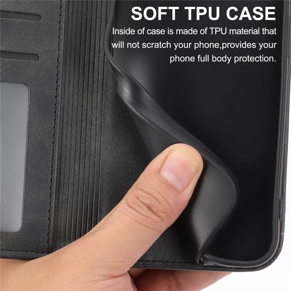 For iPhone 17 Pro Max Case Calf Texture PU Leather Wallet Phone Cover with Wrist Strap - Black - Image 6