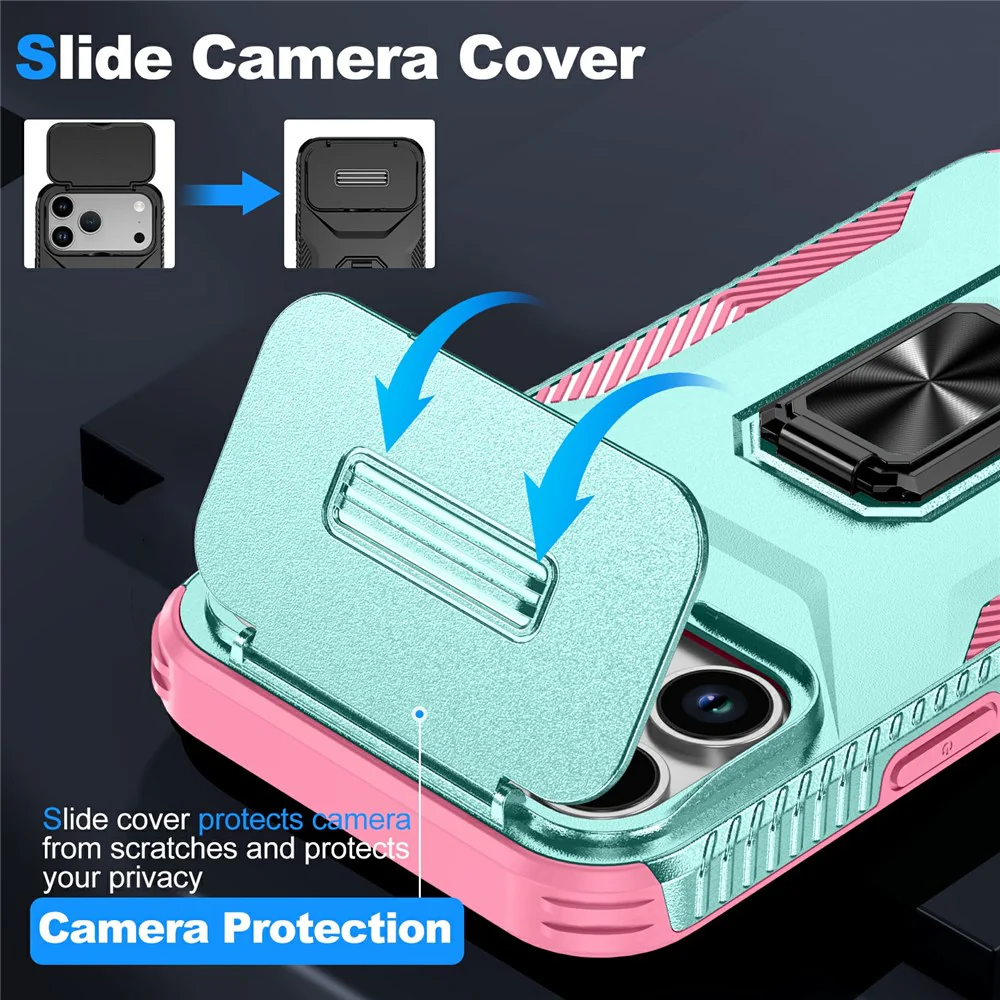 For iPhone 17 Pro Max Case Camshield Kickstand TPU + PC Anti-Slip Phone Cover - Green / Pink - Image 8