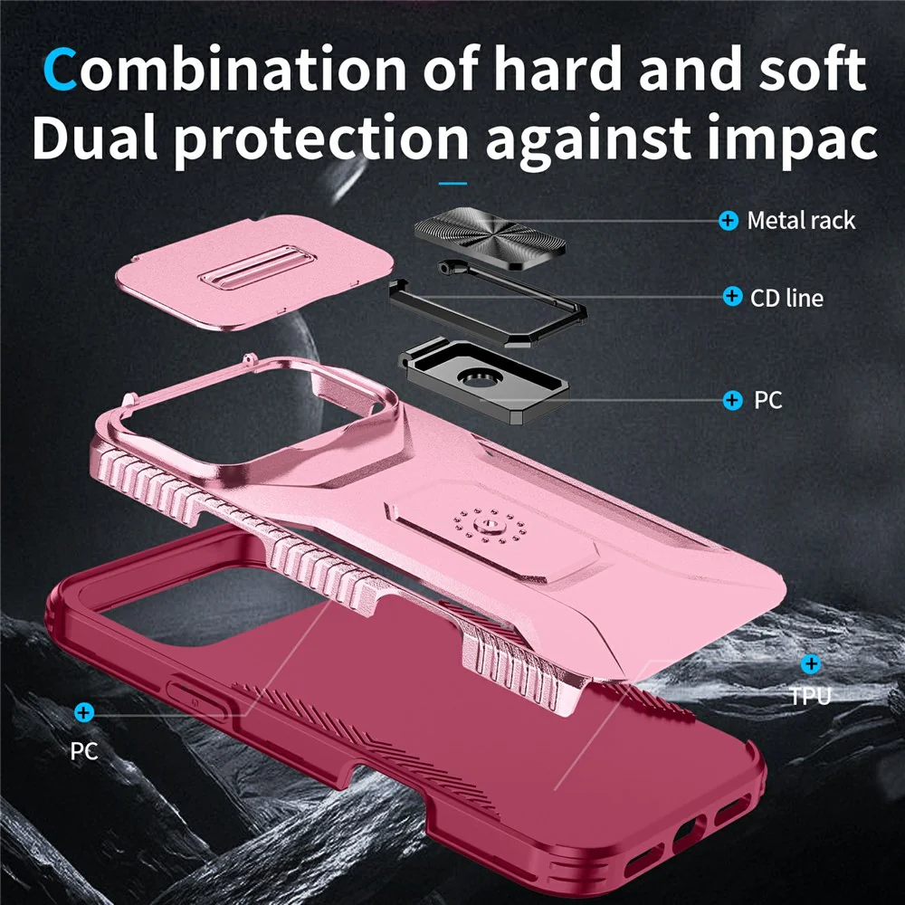 For iPhone 17 Pro Max Case Camshield Kickstand TPU + PC Anti-Slip Phone Cover - Pink / Wine Red - Image 3