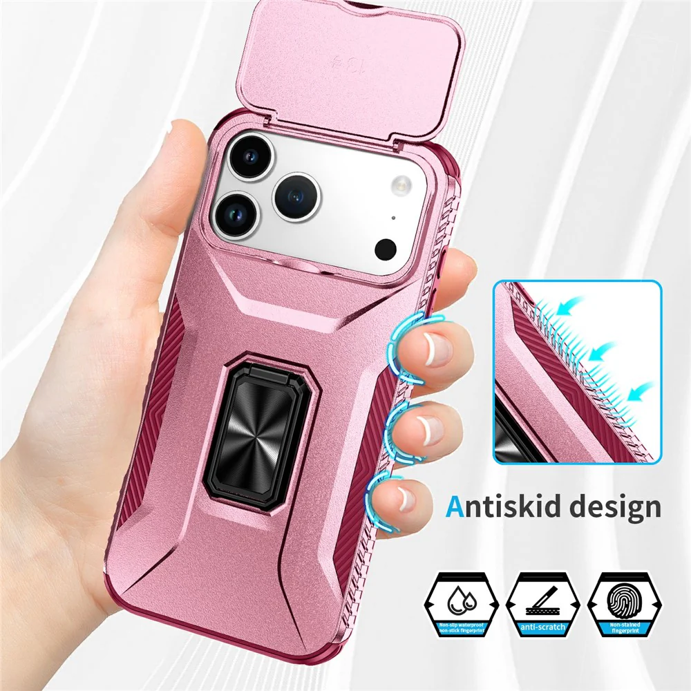 For iPhone 17 Pro Max Case Camshield Kickstand TPU + PC Anti-Slip Phone Cover - Pink / Wine Red - Image 5