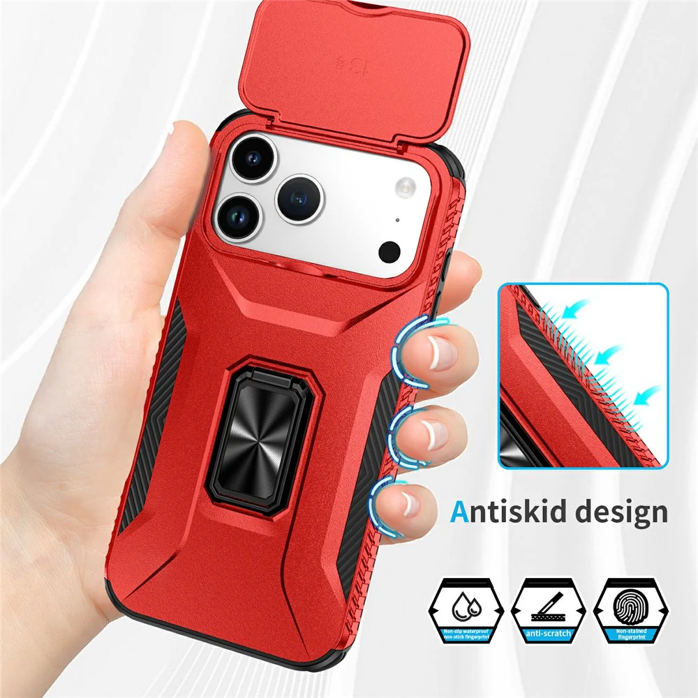 For iPhone 17 Pro Max Case Camshield Kickstand TPU + PC Anti-Slip Phone Cover - Red - Image 5