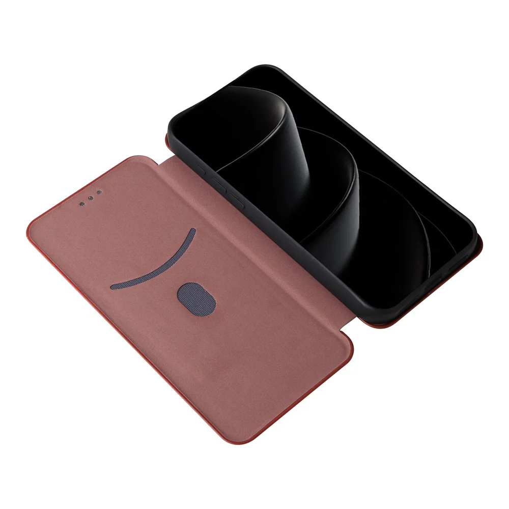 For iPhone 17 Pro Max Case Carbon Fiber Texture Drop-Proof PU Leather Phone Cover - Brown - Image 2