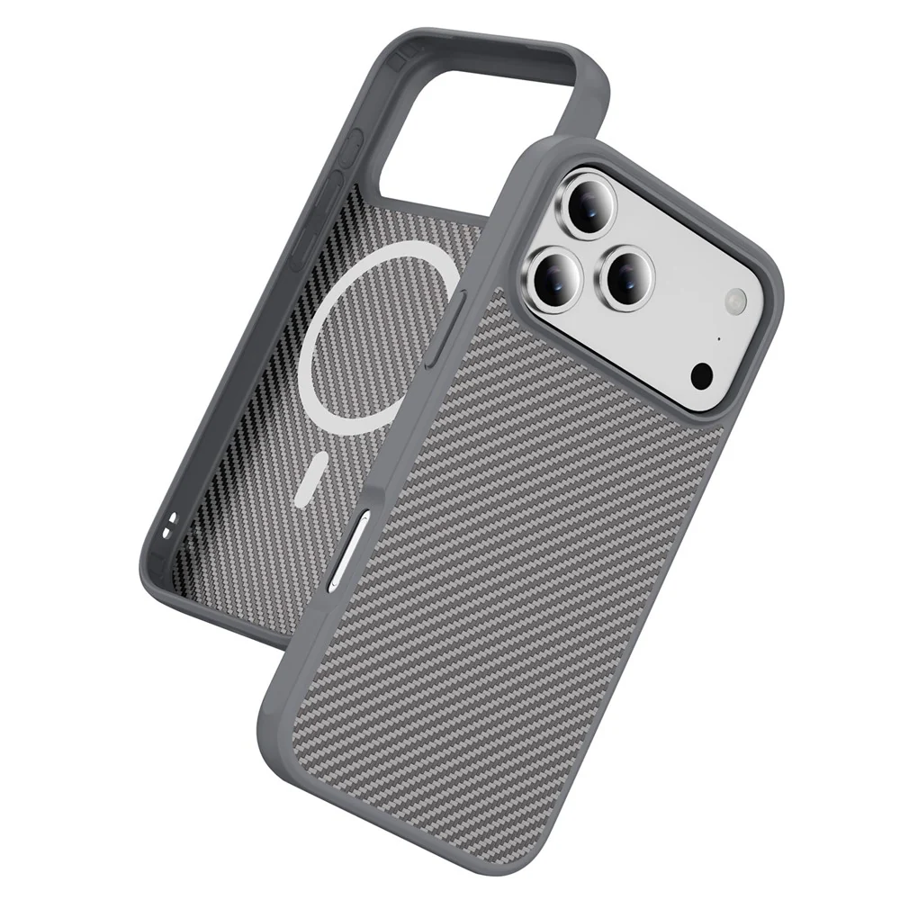 For iPhone 17 Pro Max Case Carbon Fiber Texture PC + TPU Phone Cover Compatible with MagSafe - Grey - Image 2