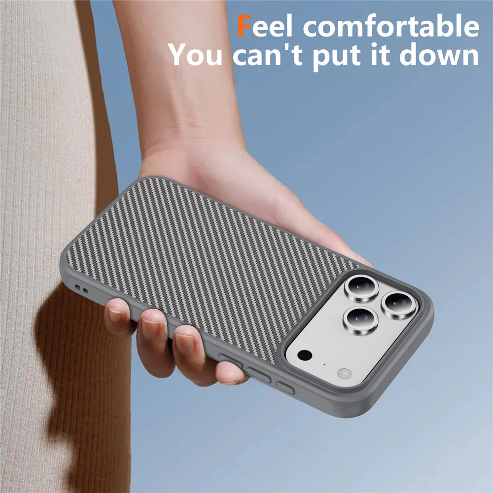 For iPhone 17 Pro Max Case Carbon Fiber Texture PC + TPU Phone Cover Compatible with MagSafe - Grey - Image 3
