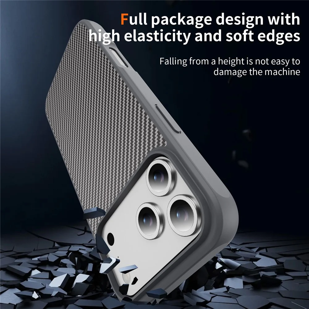 For iPhone 17 Pro Max Case Carbon Fiber Texture PC + TPU Phone Cover Compatible with MagSafe - Grey - Image 4