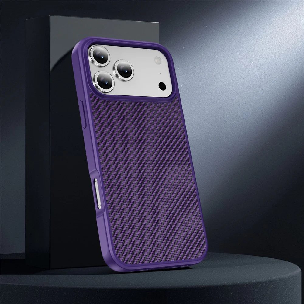 For iPhone 17 Pro Max Case Carbon Fiber Texture PC + TPU Phone Cover Compatible with MagSafe - Purple - Image 8