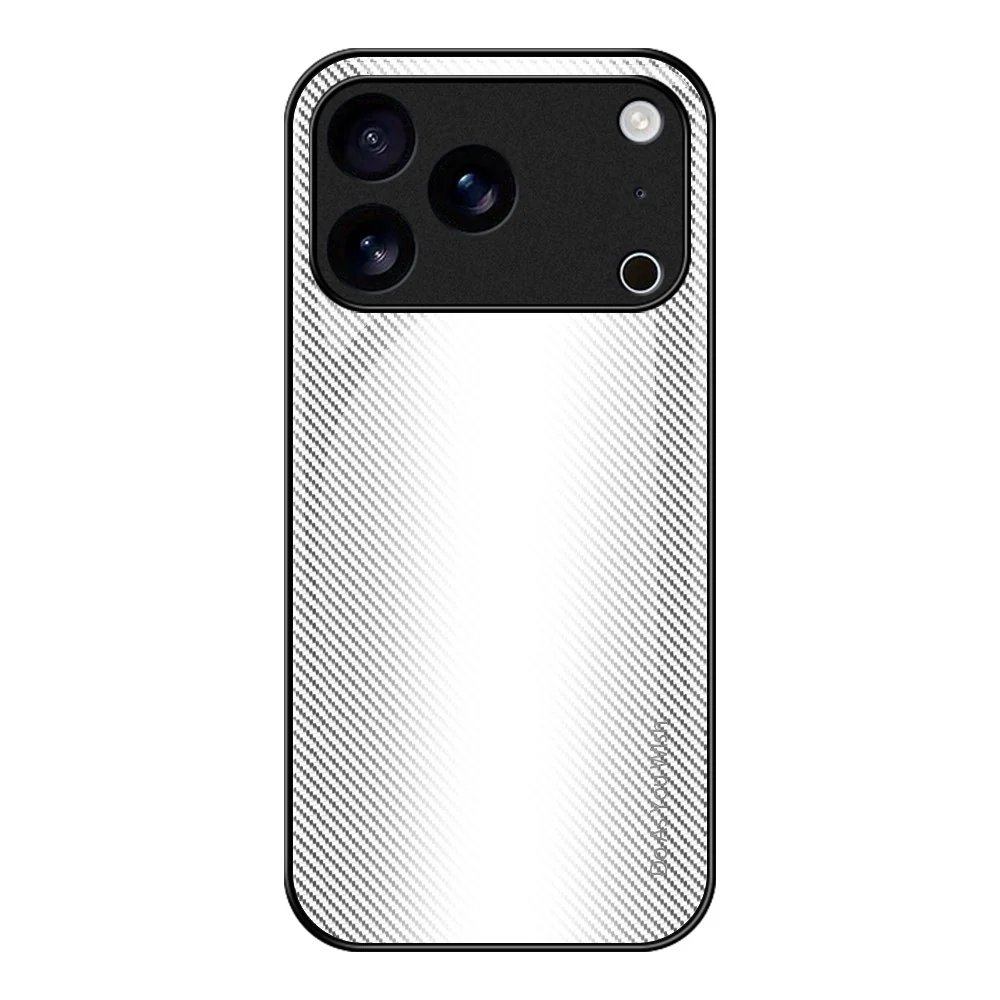 For iPhone 17 Pro Max Case Carbon Fiber Texture Tempered Glass+TPU Phone Cover - White