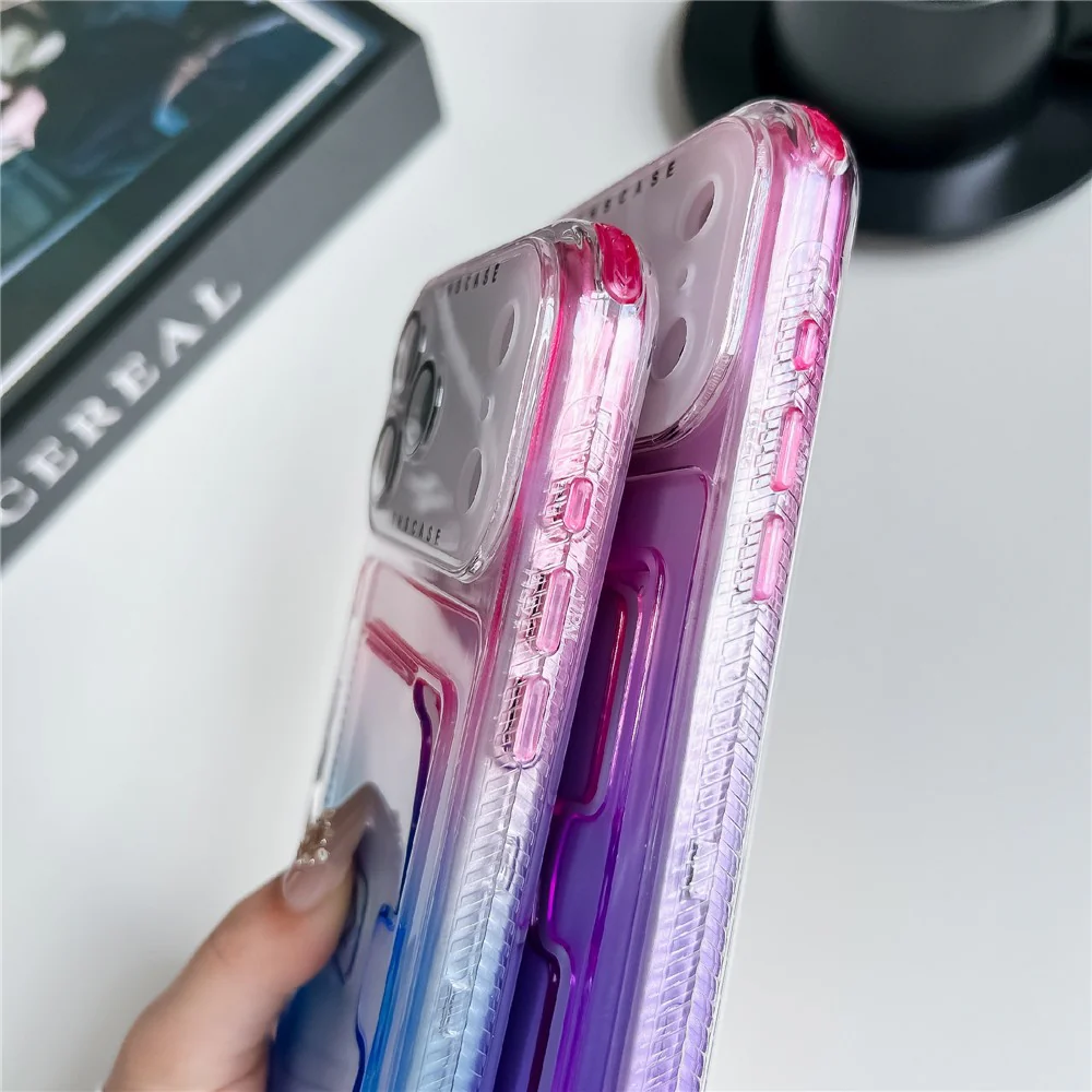 For iPhone 17 Pro Max Case Card Holder Gradient Color PC + TPU Phone Back Cover with Lens Film / Wrist Strap - Blue / Purple - Image 6