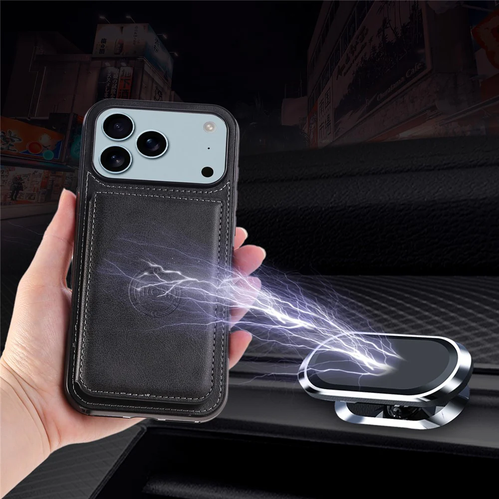 For iPhone 17 Pro Max Case Card Holder Kickstand PU Leather + TPU Phone Cover - Black - Image 7