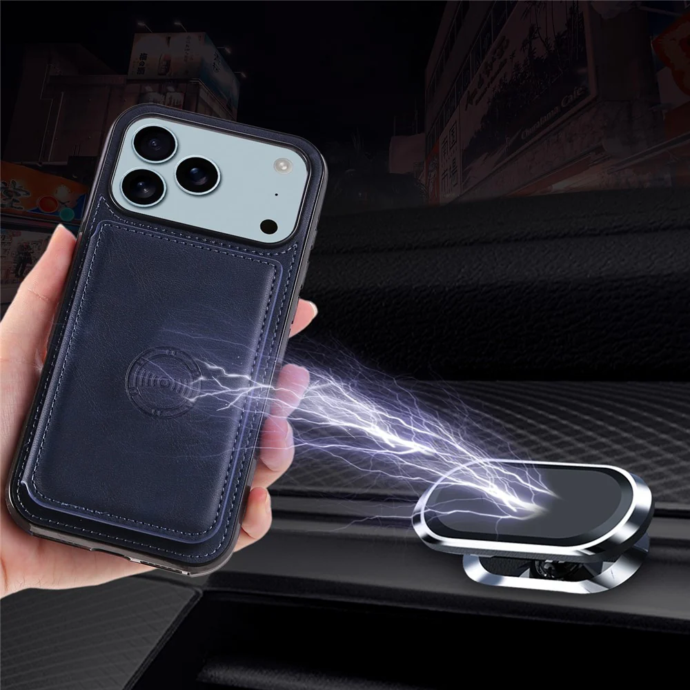 For iPhone 17 Pro Max Case Card Holder Kickstand PU Leather + TPU Phone Cover - Blue - Image 7
