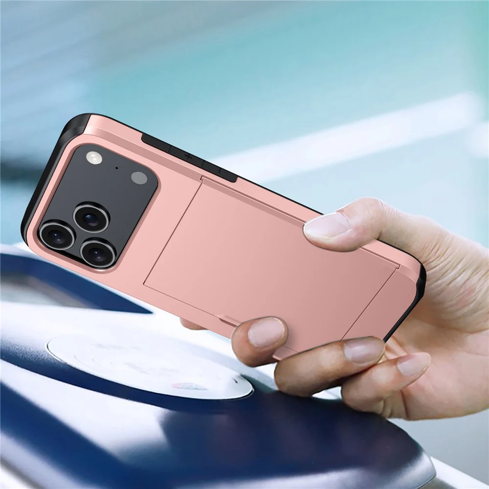 For iPhone 17 Pro Max Case Card Holder TPU + PC Phone Back Cover - Silver - Image 8