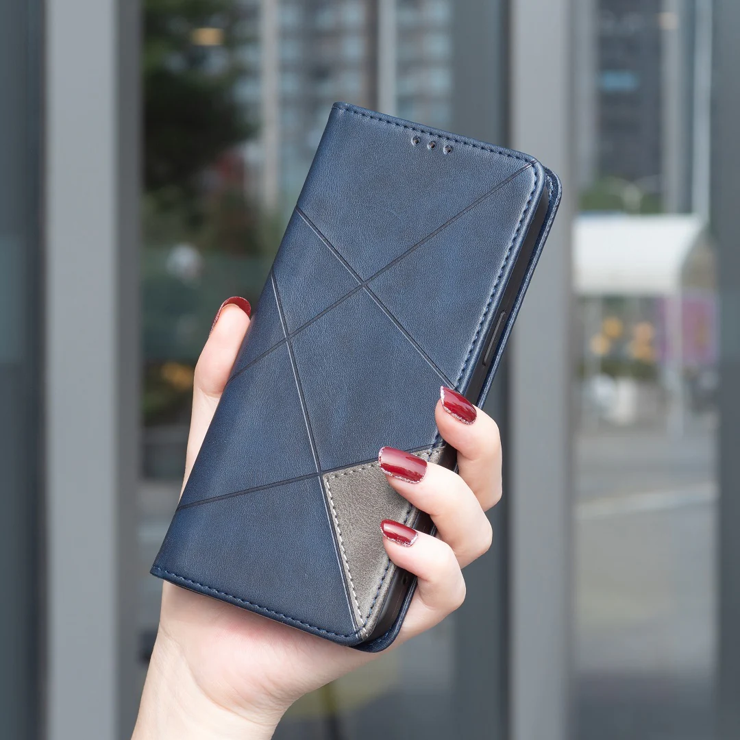 For iPhone 17 Pro Max Case Card Slots Geometry Imprint Leather Phone Cover - Blue - Image 8