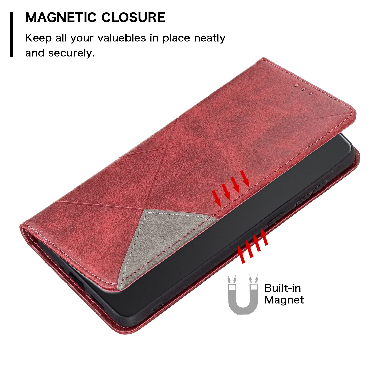 For iPhone 17 Pro Max Case Card Slots Geometry Imprint Leather Phone Cover - Red - Image 5