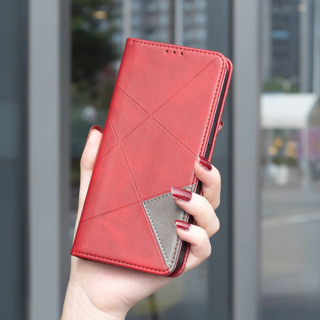 For iPhone 17 Pro Max Case Card Slots Geometry Imprint Leather Phone Cover - Red - Image 8