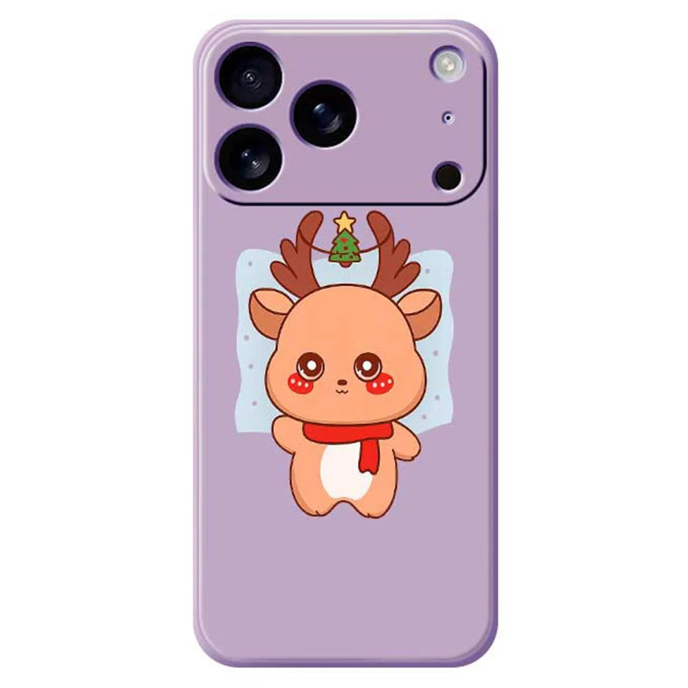 For iPhone 17 Pro Max Case Cartoon Deer Pattern Printing Straight Edge TPU Phone Back Cover - Purple