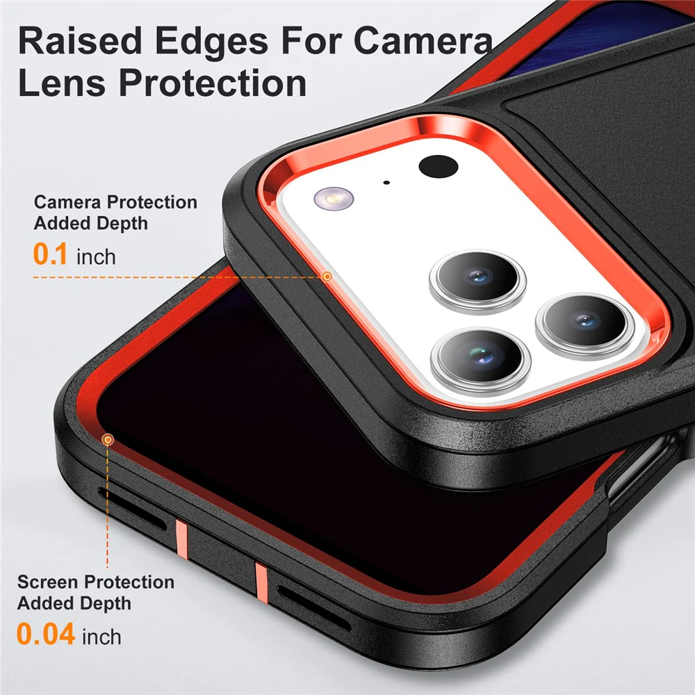 For iPhone 17 Pro Max Case Case Kickstand Phone Cover PC + Silicone + EVA 3-in-1 Design - Black + Orange - Image 5