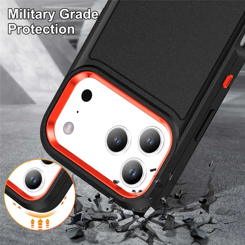 For iPhone 17 Pro Max Case Case Kickstand Phone Cover PC + Silicone + EVA 3-in-1 Design - Black + Orange - Image 6