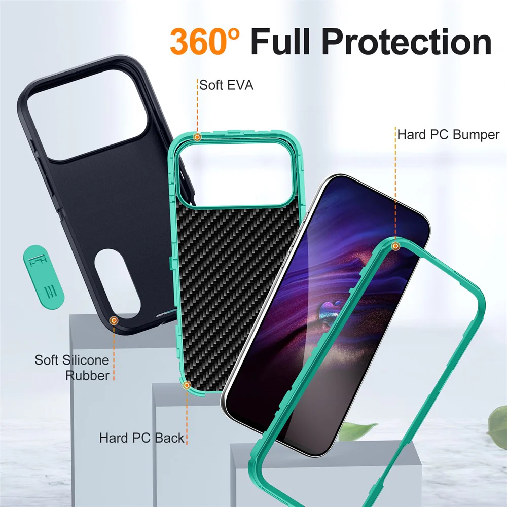 For iPhone 17 Pro Max Case Case Kickstand Phone Cover PC + Silicone + EVA 3-in-1 Design - Dark Blue + Light Cyan - Image 7