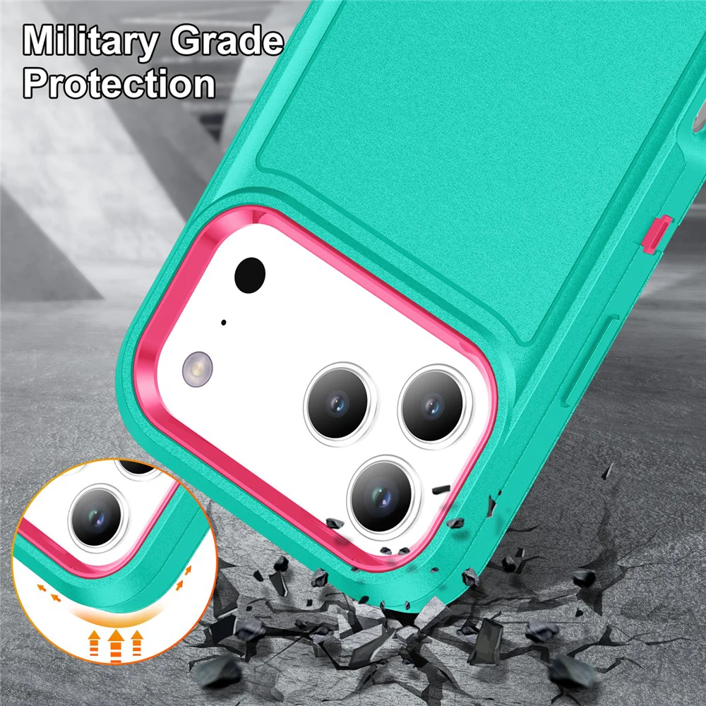 For iPhone 17 Pro Max Case Case Kickstand Phone Cover PC + Silicone + EVA 3-in-1 Design - Light Cyan + Rose - Image 6