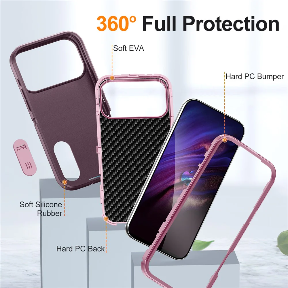 For iPhone 17 Pro Max Case Case Kickstand Phone Cover PC + Silicone + EVA 3-in-1 Design - Purple + Pink - Image 7