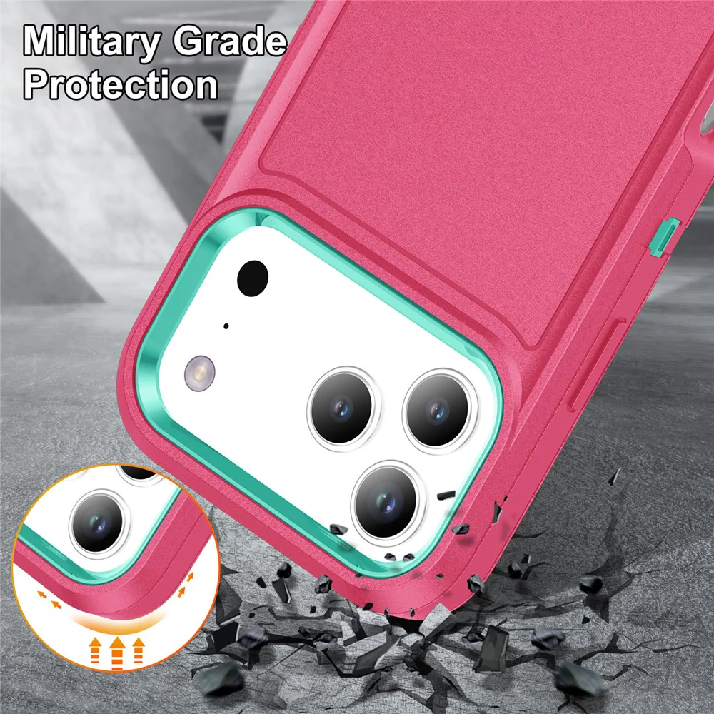 For iPhone 17 Pro Max Case Case Kickstand Phone Cover PC + Silicone + EVA 3-in-1 Design - Rose + Light Cyan - Image 6