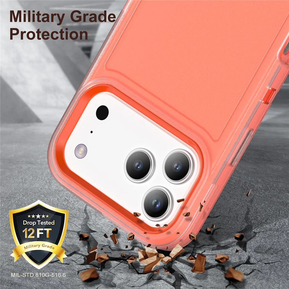 For iPhone 17 Pro Max Case Case Kickstand Phone Cover PC + Silicone + EVA 3-in-1 Design - Transparent + Orange - Image 6