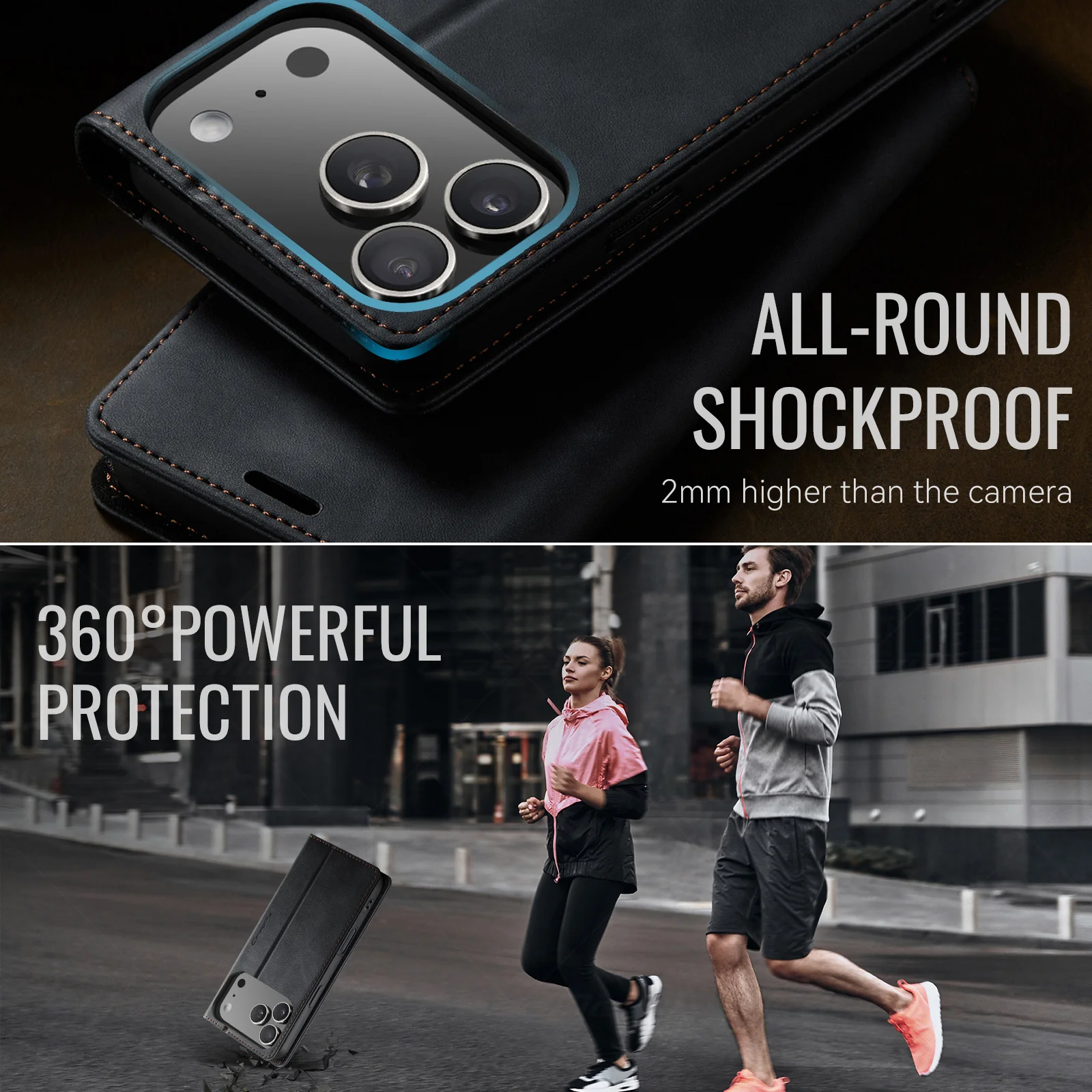 For iPhone 17 Pro Max Case CASEME 033 Series RFID Blocking Wallet Stand Calf Texture Leather Phone Cover - Black - Image 6