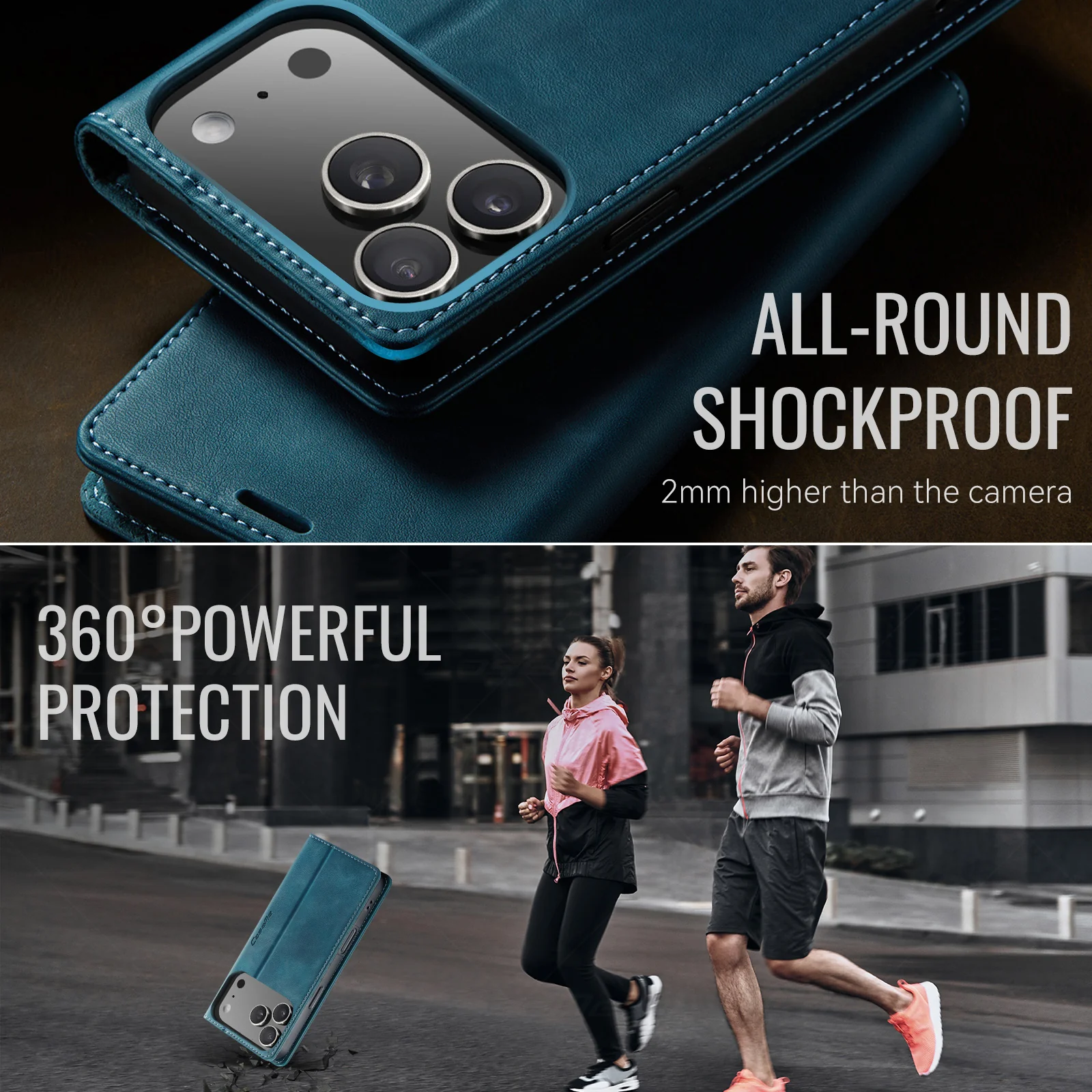For iPhone 17 Pro Max Case CASEME 033 Series RFID Blocking Wallet Stand Calf Texture Leather Phone Cover - Green - Image 6