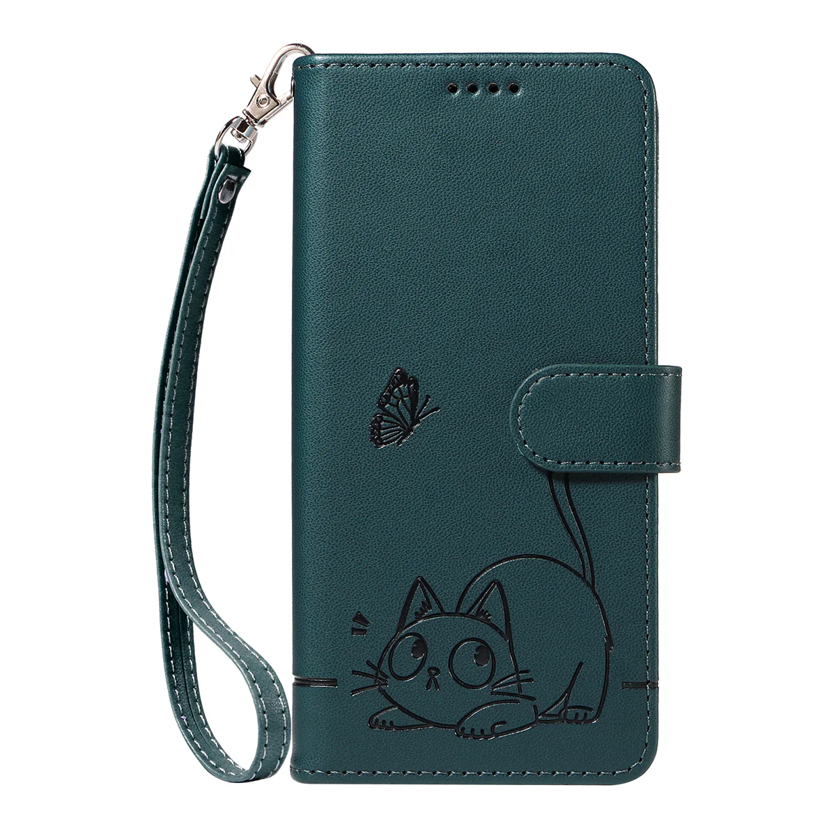 For iPhone 17 Pro Max Case Cat Pattern Imprint Leather Phone Cover with Wrist Strap - Blue - Image 6