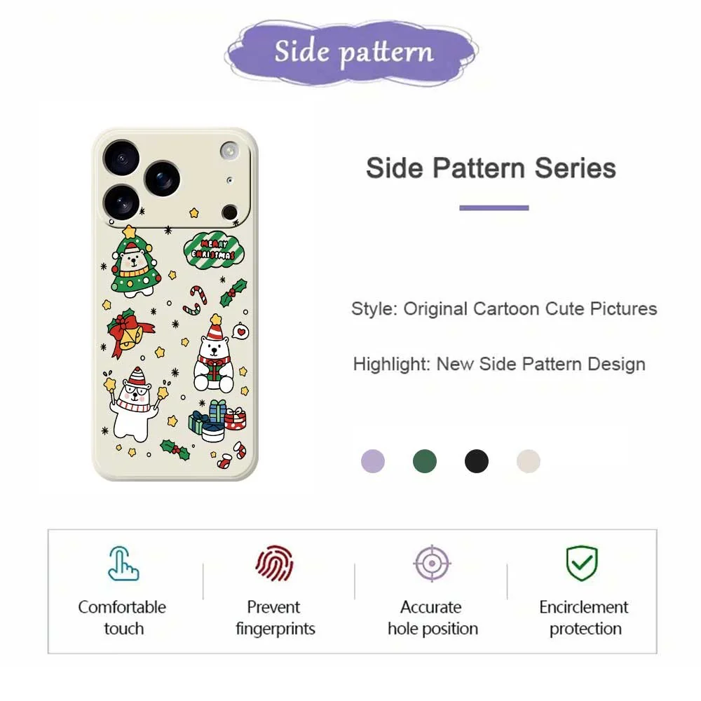 For iPhone 17 Pro Max Case Christmas Bears Pattern Printing Straight Edge TPU Phone Back Cover - Purple - Image 7