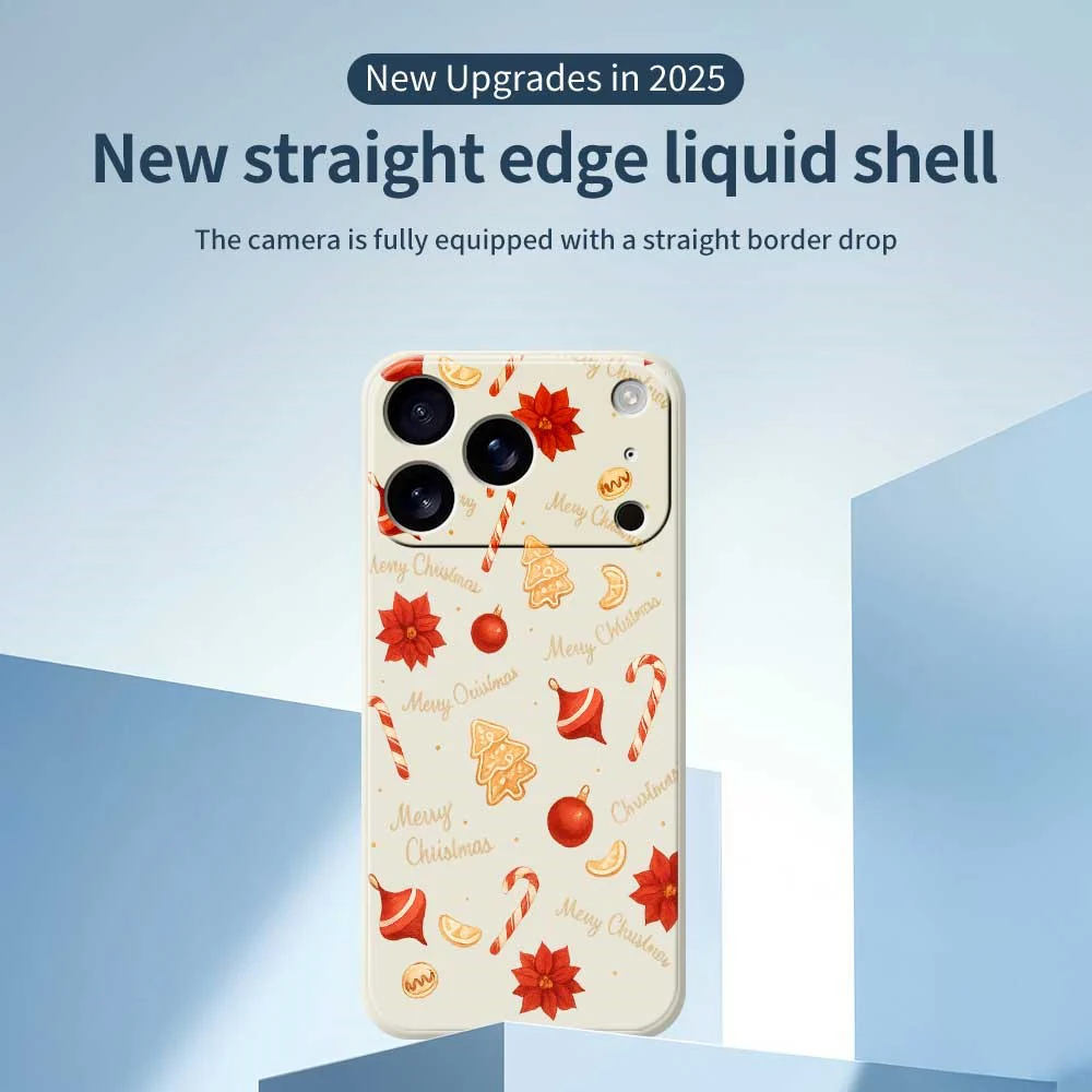 For iPhone 17 Pro Max Case Christmas Big Candy Pattern Printing Straight Edge TPU Phone Back Cover - Beige - Image 2