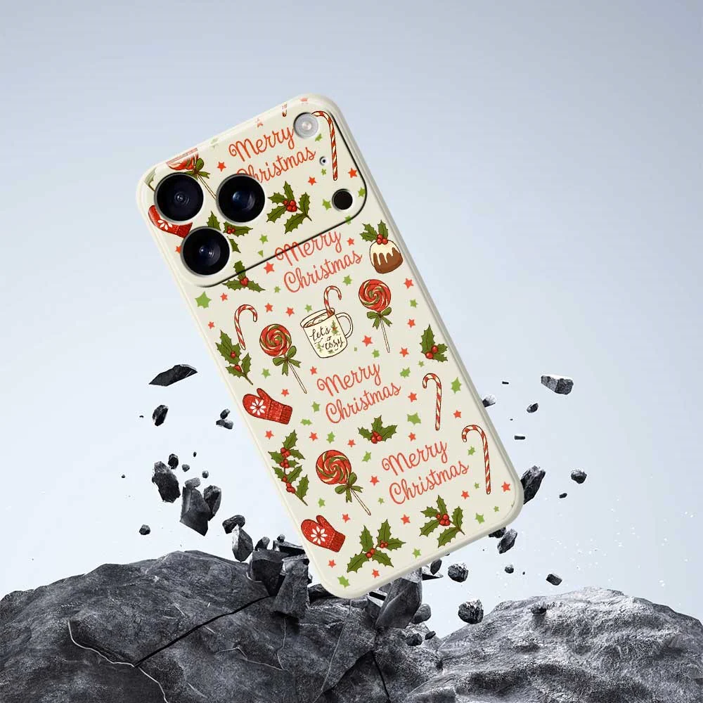 For iPhone 17 Pro Max Case Christmas Candy Gloves Pattern Printing Straight Edge TPU Phone Back Cover - Beige - Image 5