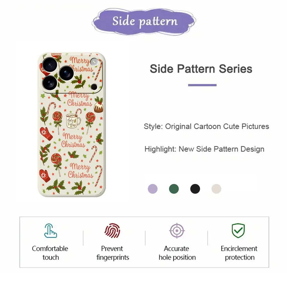 For iPhone 17 Pro Max Case Christmas Candy Gloves Pattern Printing Straight Edge TPU Phone Back Cover - Black - Image 7