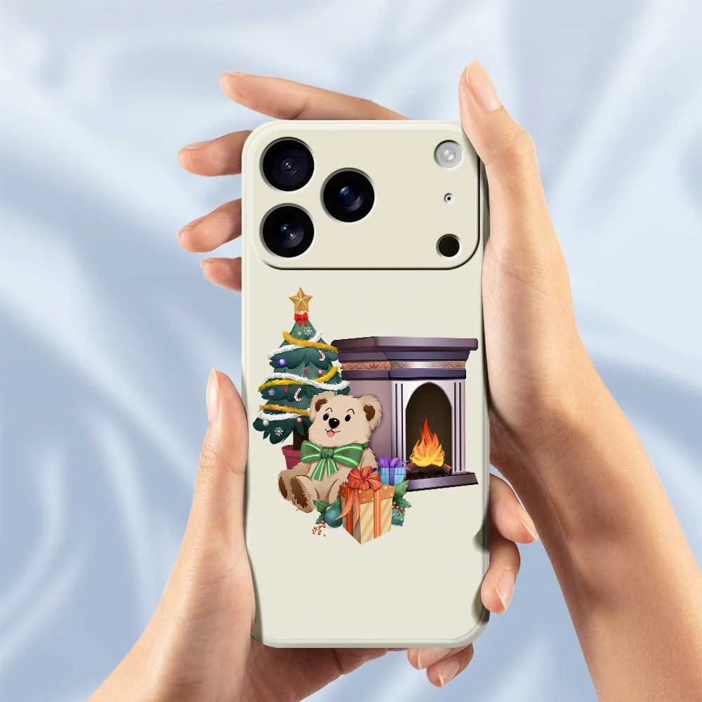 For iPhone 17 Pro Max Case Christmas Fireplace Gifts Pattern Printing Straight Edge TPU Phone Back Cover - Black - Image 4