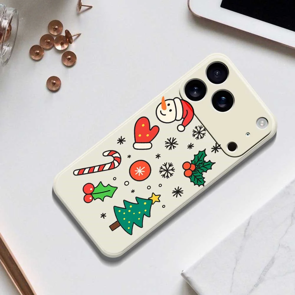 For iPhone 17 Pro Max Case Christmas Snowman and Tree Pattern Printing Straight Edge TPU Phone Back Cover - Beige - Image 6