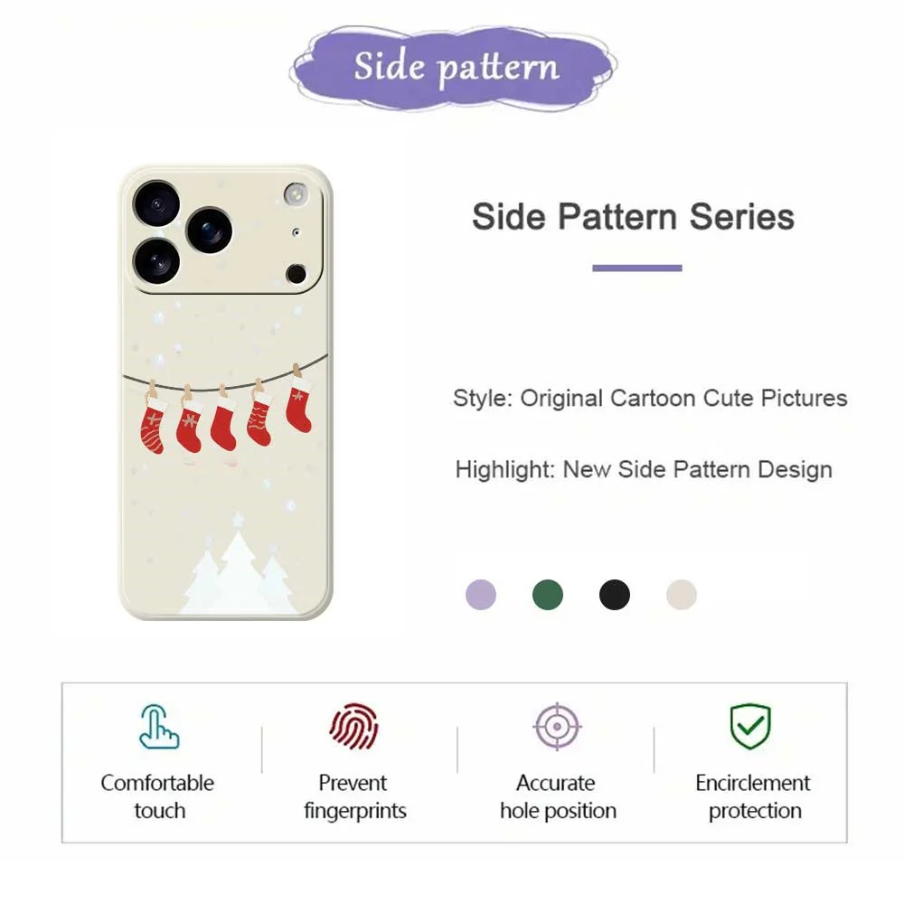 For iPhone 17 Pro Max Case Christmas Stockings Pattern Printing Straight Edge TPU Phone Back Cover - Beige - Image 2